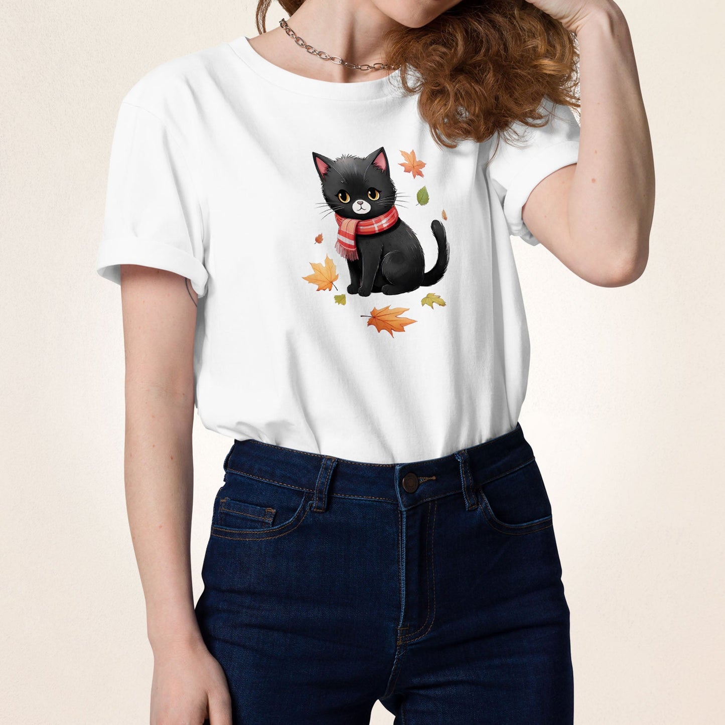 Black Cat in Scarf | organic cotton t-shirt - Gorma & Friends