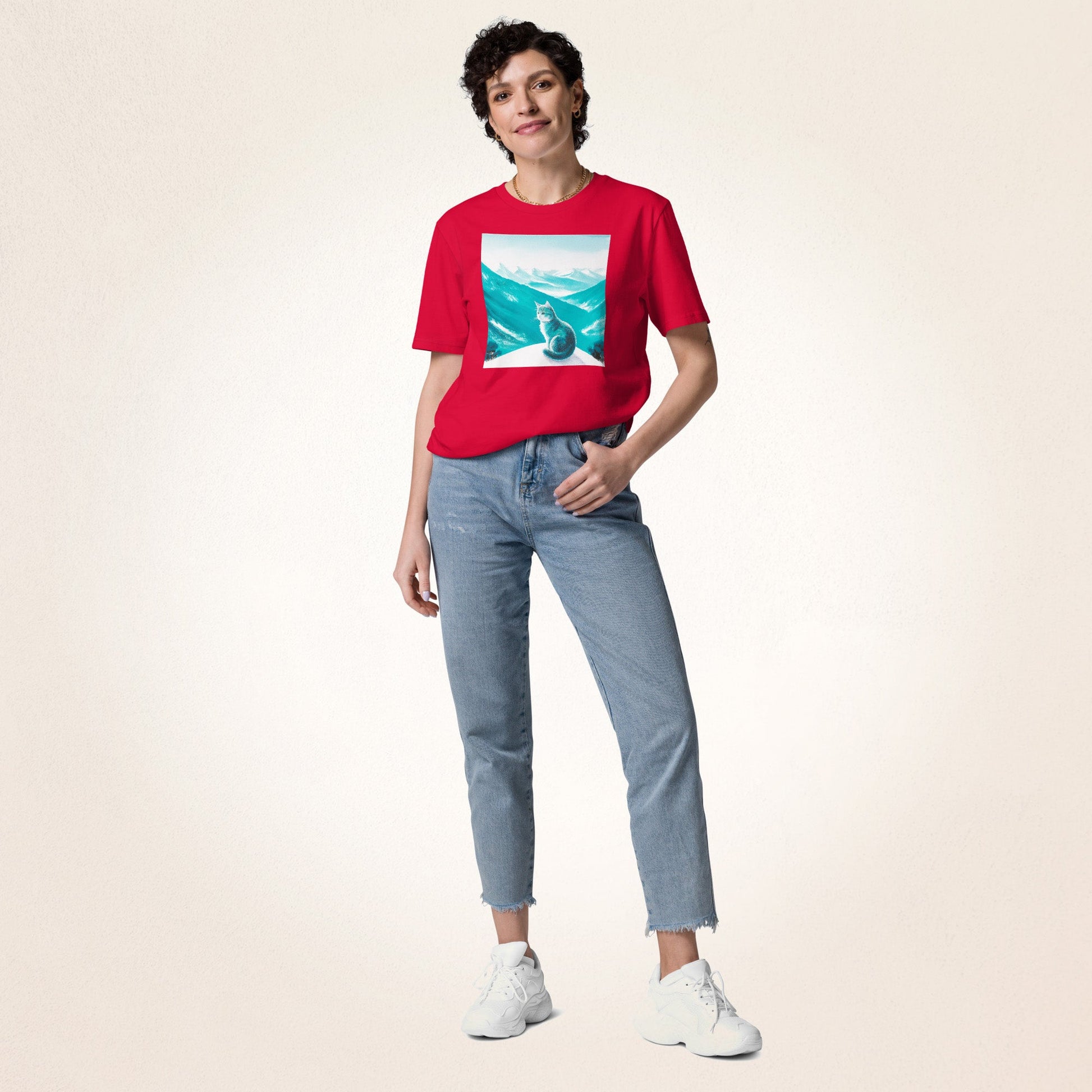 Cat on Winter Mountain | Unisex organic cotton t-shirt - Gorma & Friends