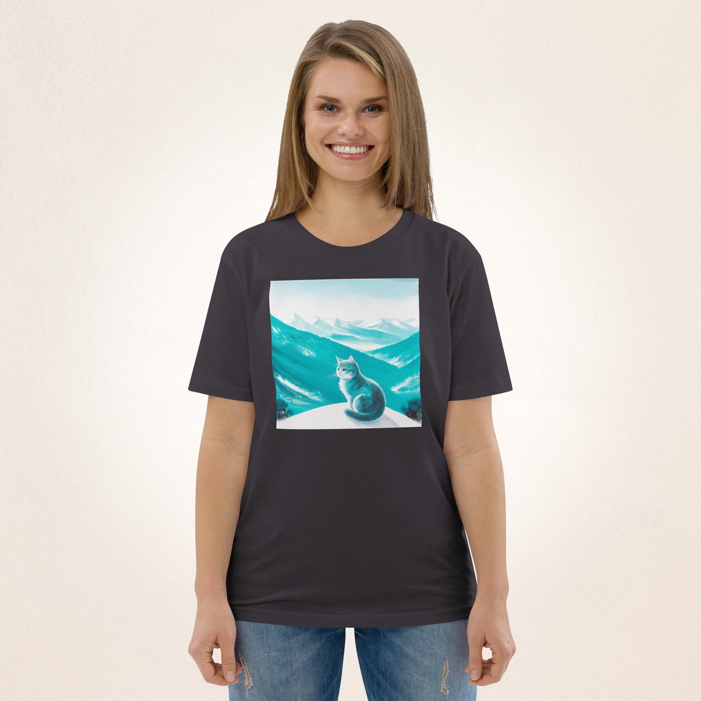 Cat on Winter Mountain | Unisex organic cotton t-shirt - Gorma & Friends