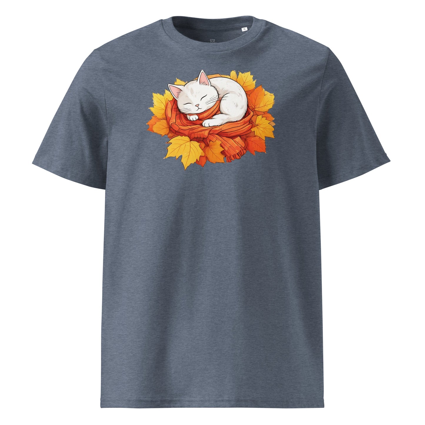 White Cat in Autumn Leaves | organic cotton t-shirt - Gorma & Friends