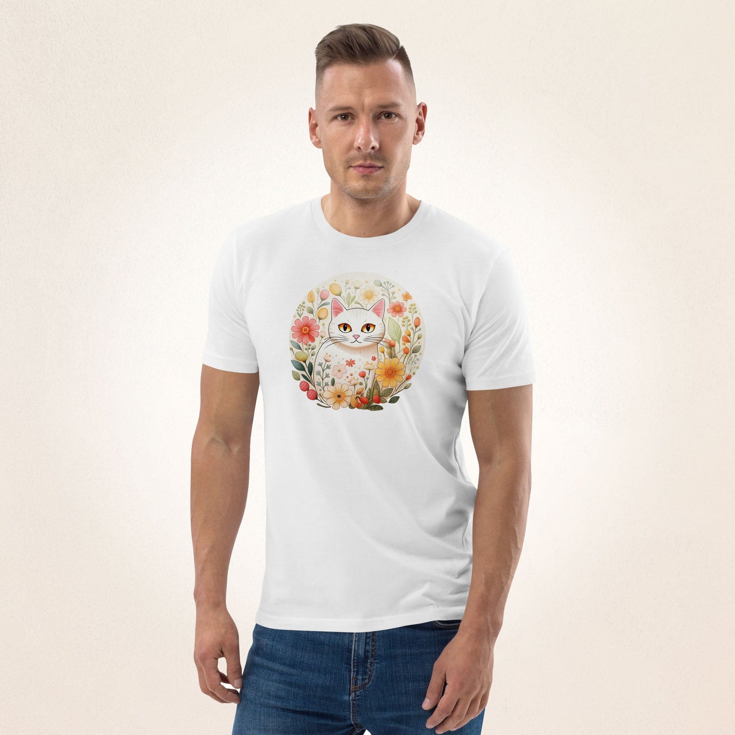 White Cat in Spring | organic cotton t-shirt - Gorma & Friends