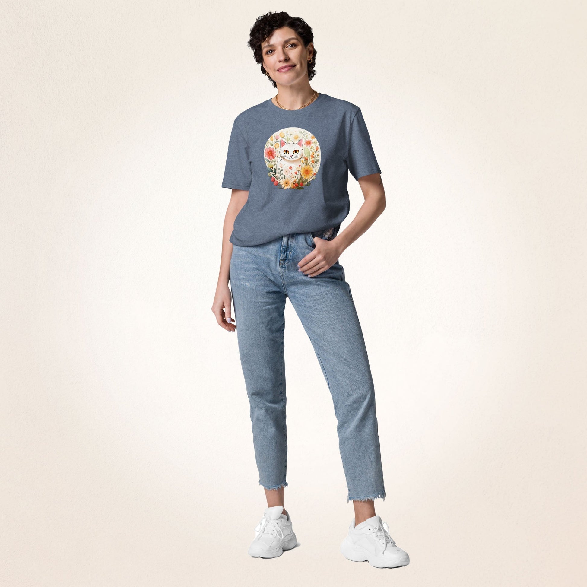White Cat in Spring | organic cotton t-shirt - Gorma & Friends