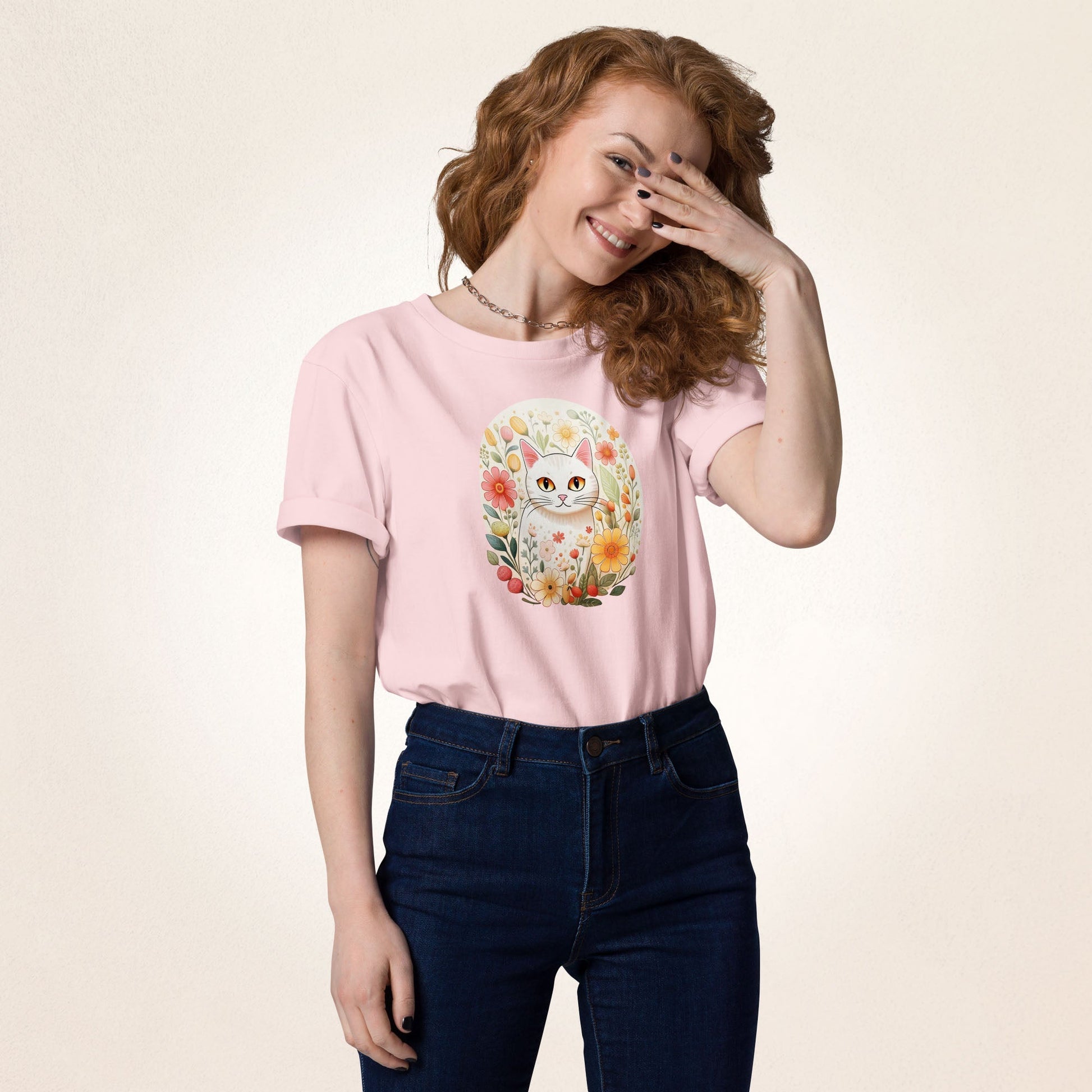 White Cat in Spring | organic cotton t-shirt - Gorma & Friends