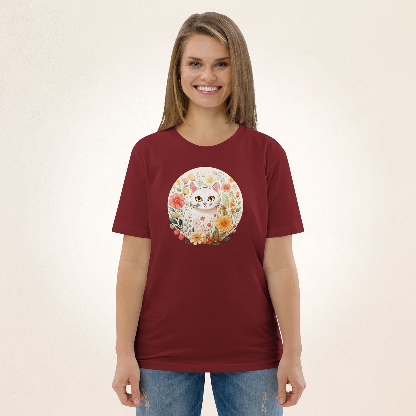 White Cat in Spring | organic cotton t-shirt - Gorma & Friends