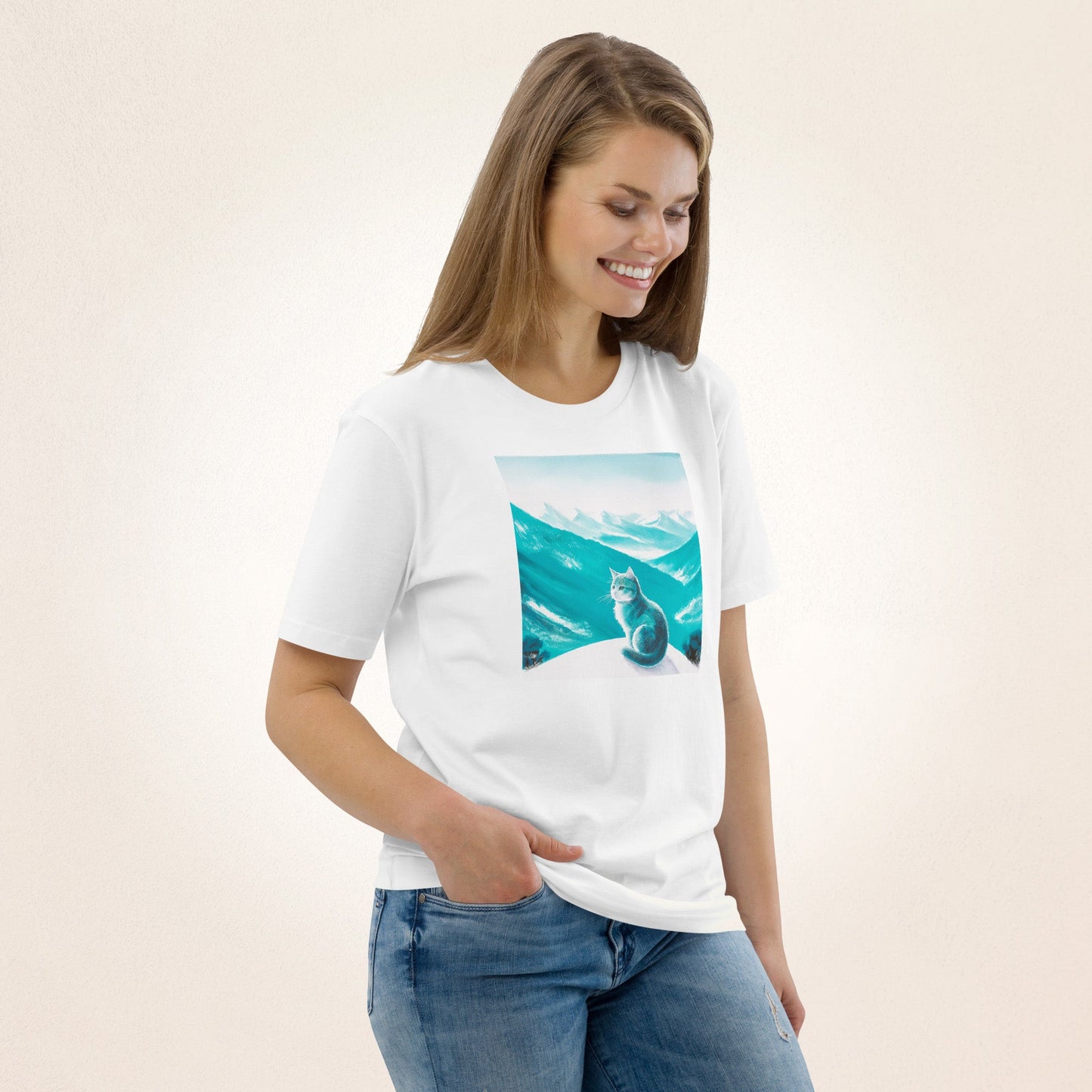 Cat on Winter Mountain | Unisex organic cotton t-shirt - Gorma & Friends